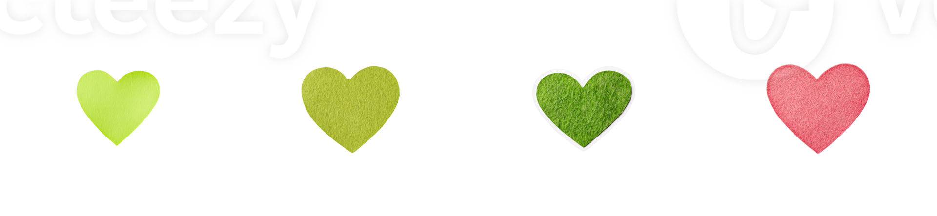 Colorful hearts, spring, love, and nature symbols isolated , cut out transparent png