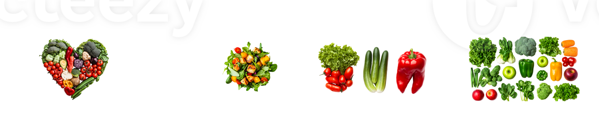 Fresh assortment of vegetables, fruits, and salad ingredients, cut out transparent png