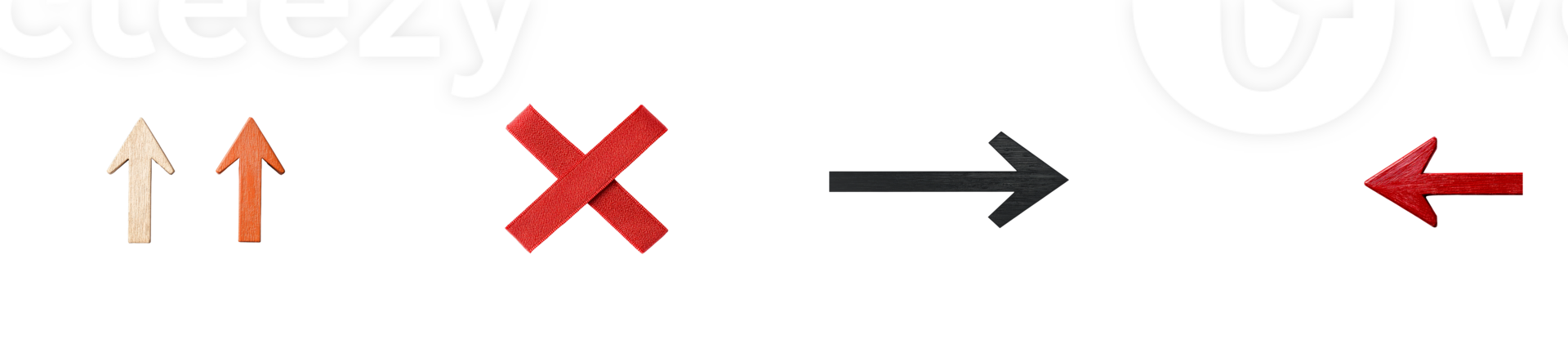 Colorful Arrows Up, Cross, Right, Left. Isolated arrows, cut out transparent png