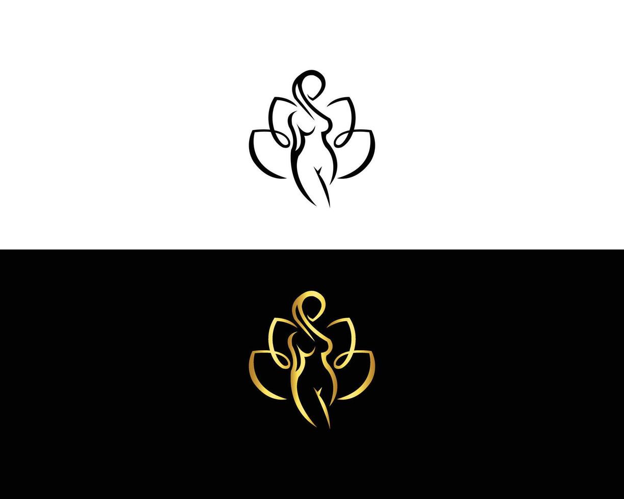 Elegant Silhouette of a Woman with Lotus Elements for Spa and Wellness Logo Design Template. vector