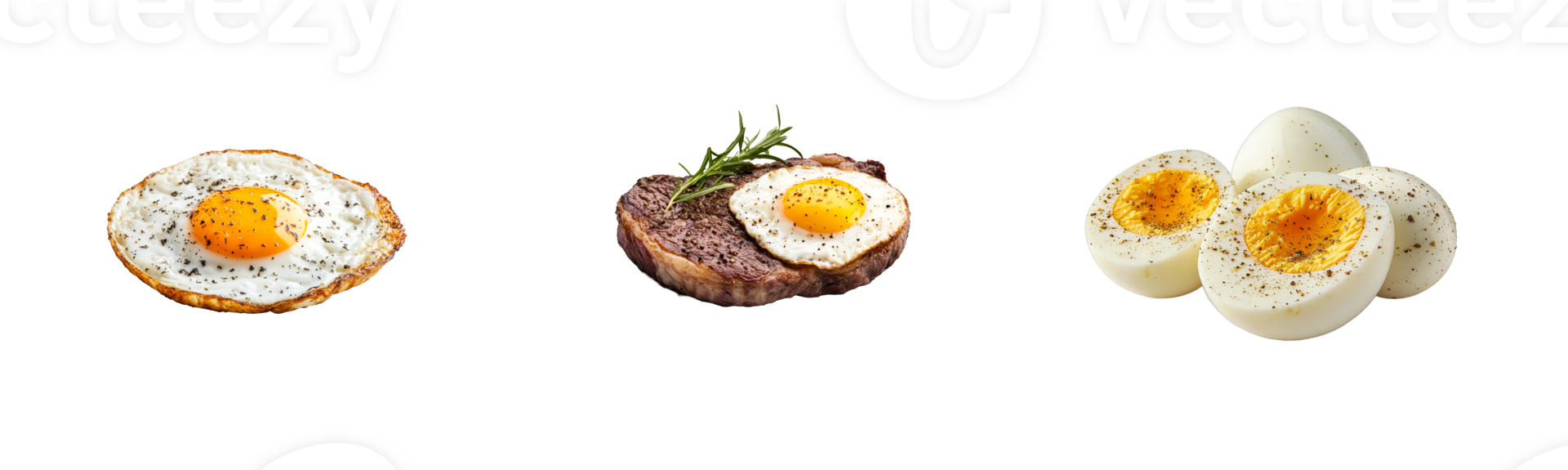 Culinary Still Life Fried, steak with egg and boiled eggs, cut out transparent png