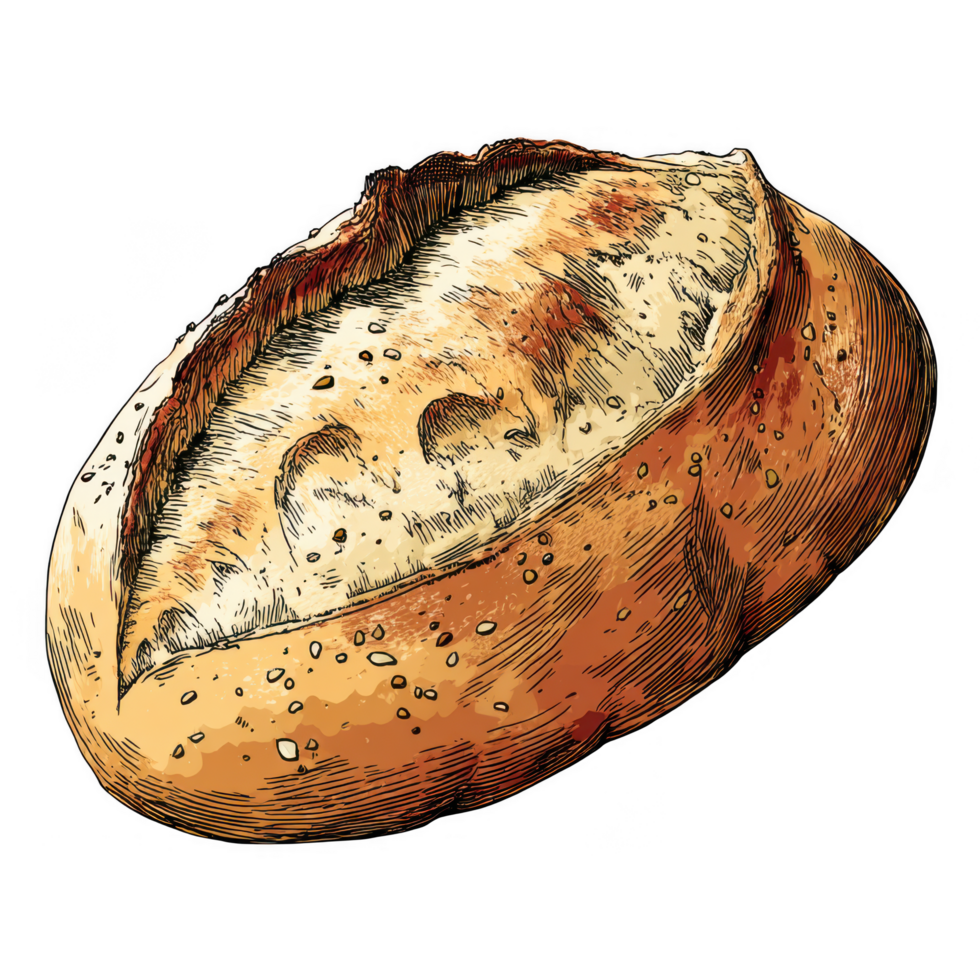 Freshly baked sourdough bread with golden crust and rustic appearance, showcasing its artisanal quality and delicious texture. This bread evokes warmth and comfort, perfect for any meal png