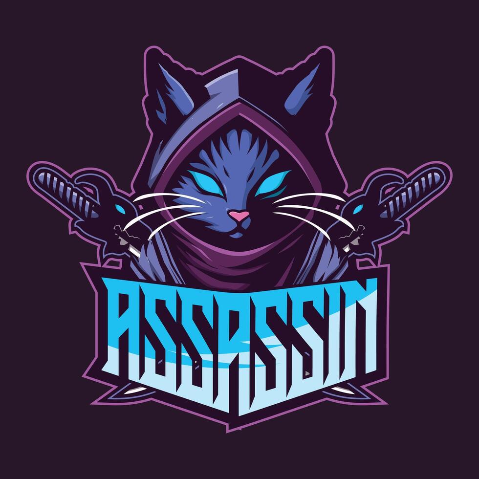 assassin cat esport logo vector