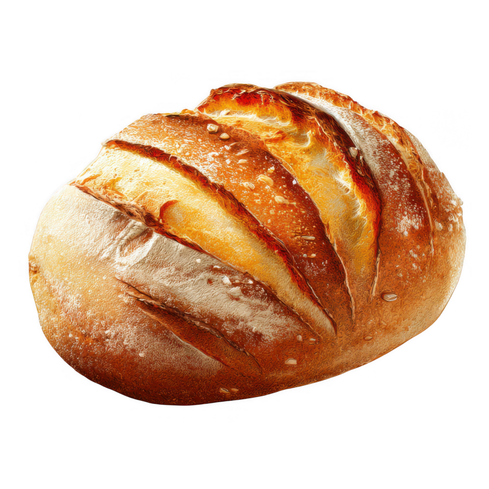 Artisan sourdough loaf with golden crust and slashes, showcasing rustic appearance and texture. This bread evokes warmth and comfort, perfect for any meal png