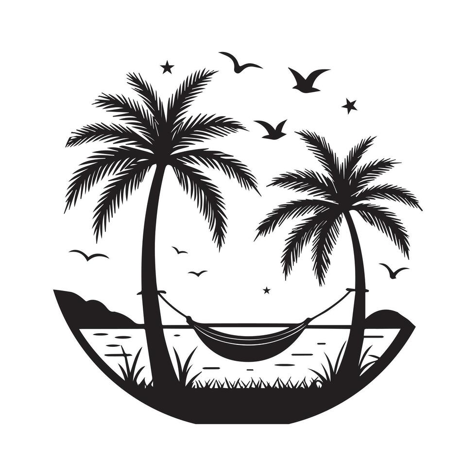 Black Silhouette of Palm Tree Isolated on White vector