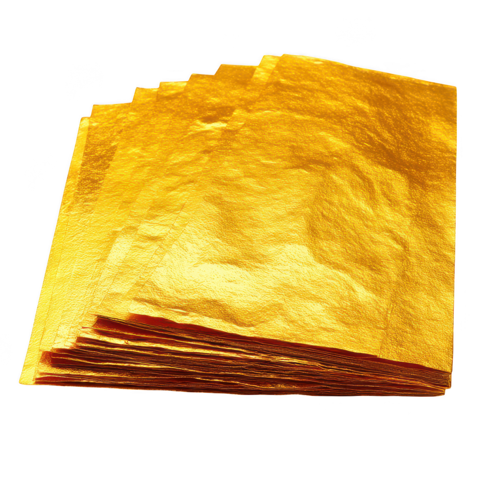 Gold leaf sheets are delicate, shimmering materials often used art and decoration. These sheets can enhance beauty of various objects, including statues and crafts, adding touch of elegance png