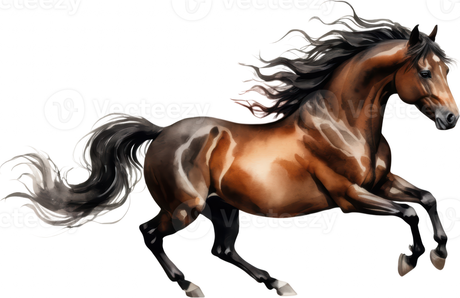 majestic Chinese horse with flowing mane and tail, depicted on transparent background, exuding energy and grace. png