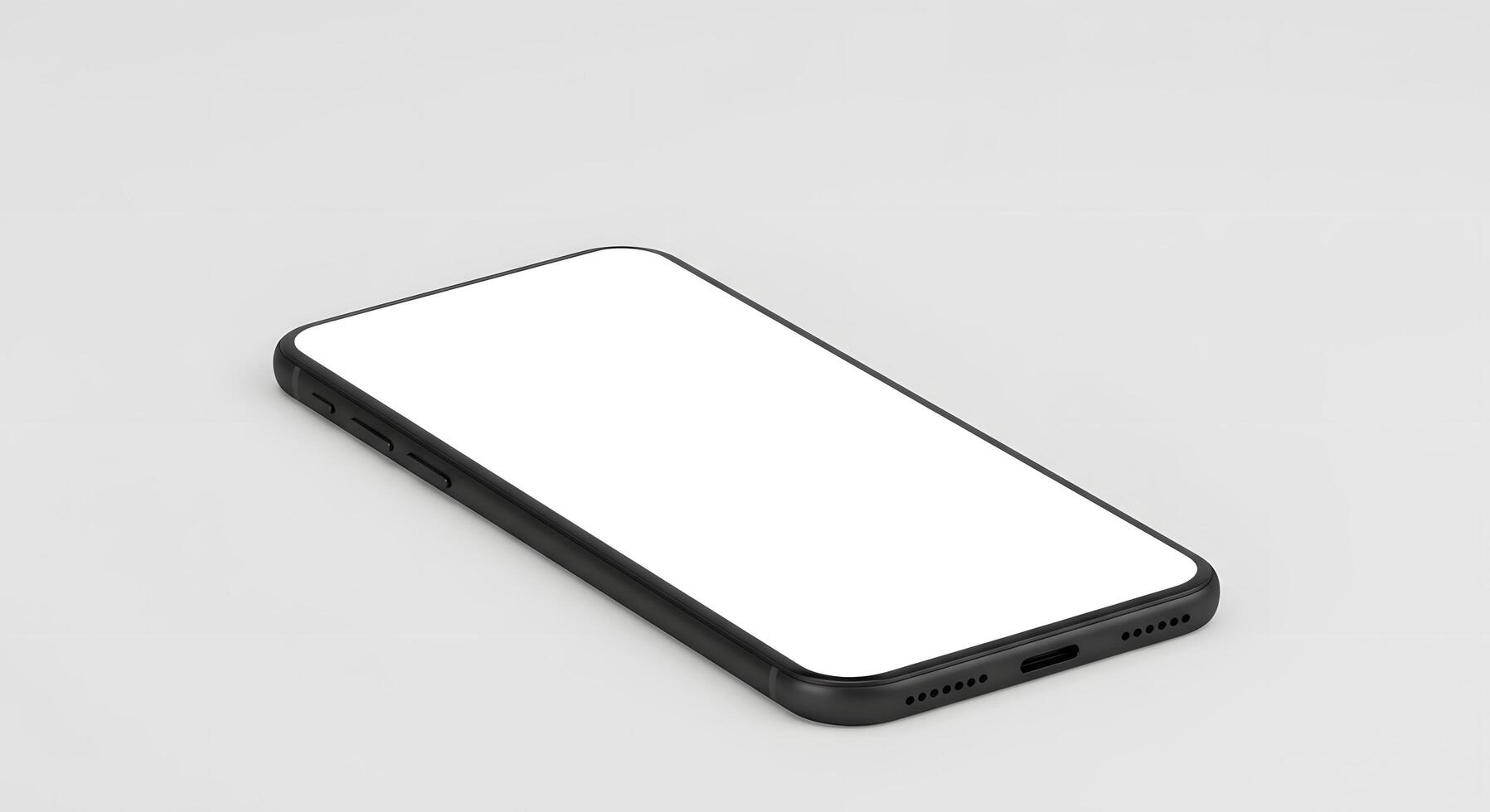 Modern Black Mobile Phone Displaying Blank White Screen on Clean Background photo