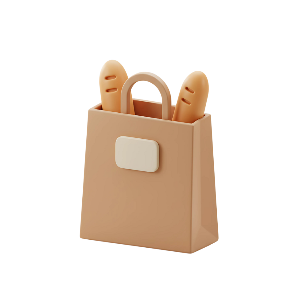 3D Shopping Bag with Bread Icon - Grocery Illustration png