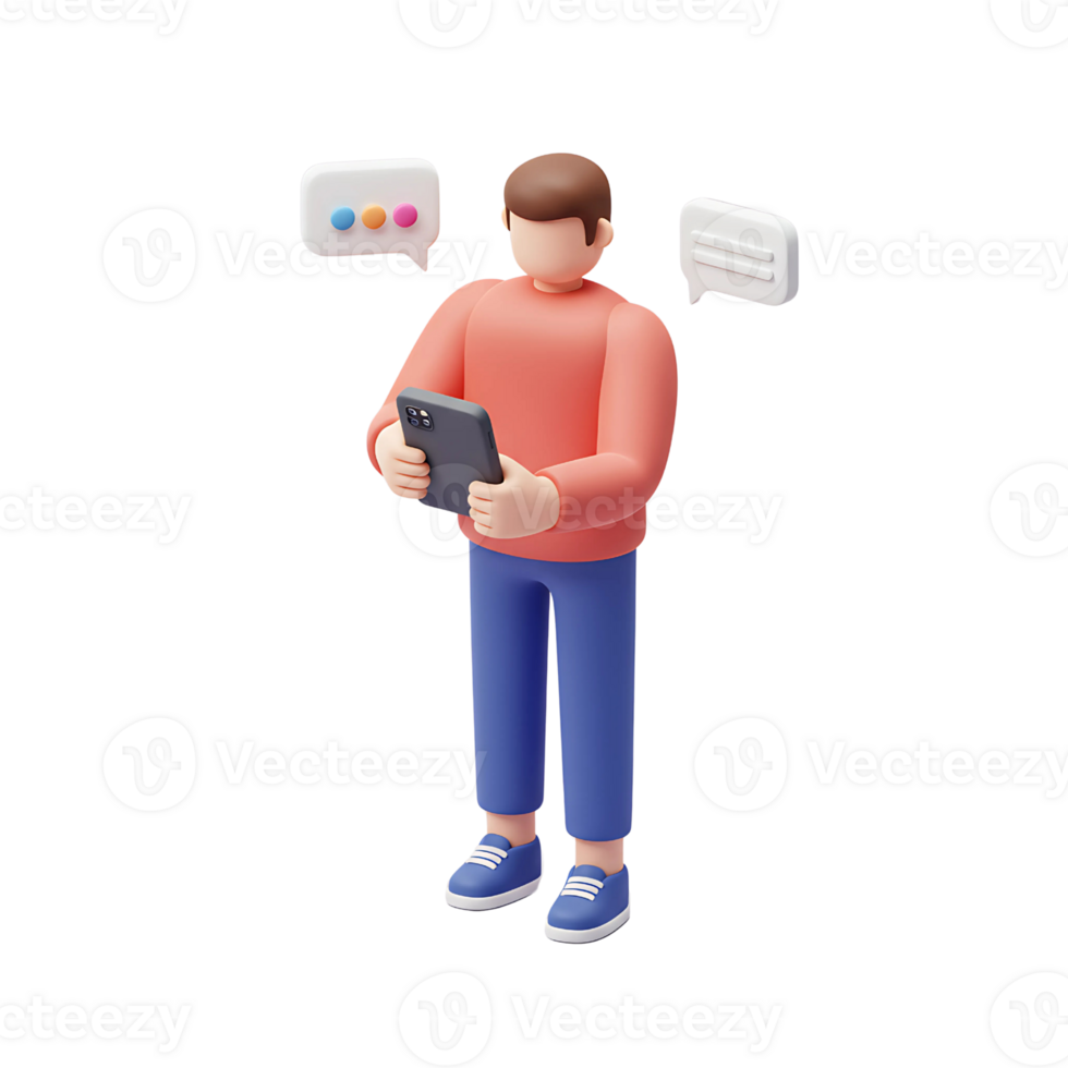 3D Man Using Tablet Icon - Online Communication Illustration png