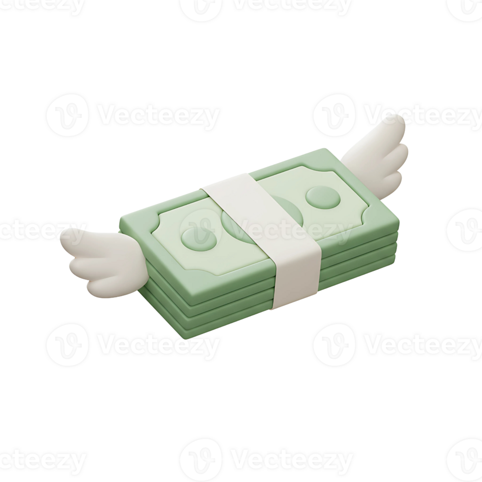 3D Flying Money Stack Icon - Wealth and Finance Illustration png