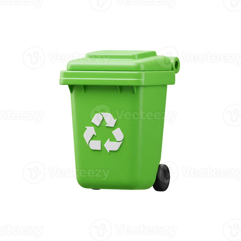 3D Green Recycling Bin Icon - Waste Sorting Illustration png