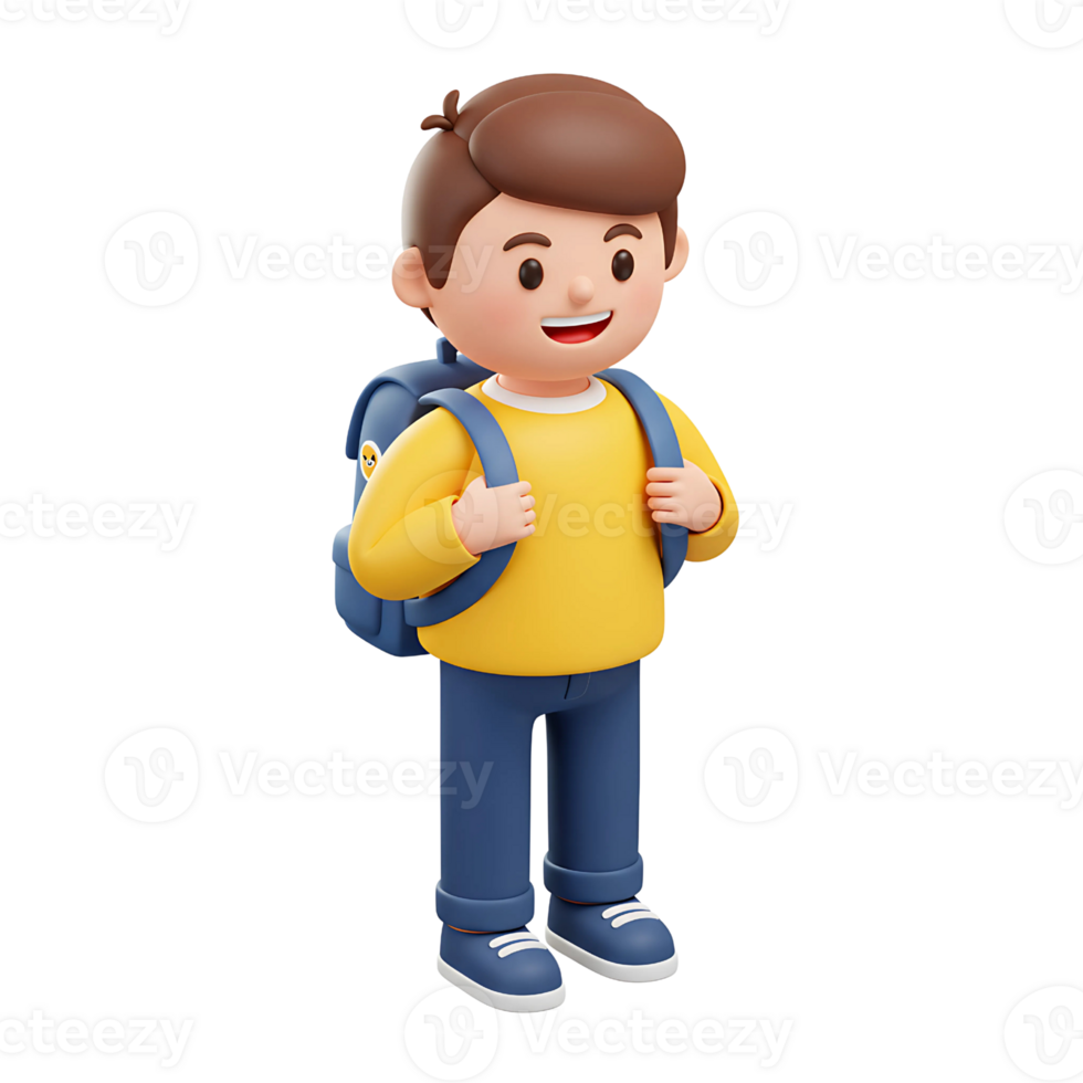 3D Schoolboy Icon - Cartoon Student with Backpack Illustration png