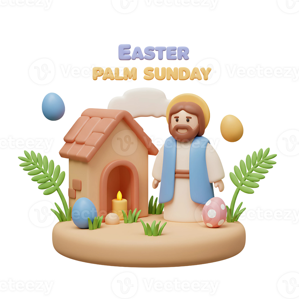 3D Easter Palm Sunday Icon - Jesus and Tomb Illustration png