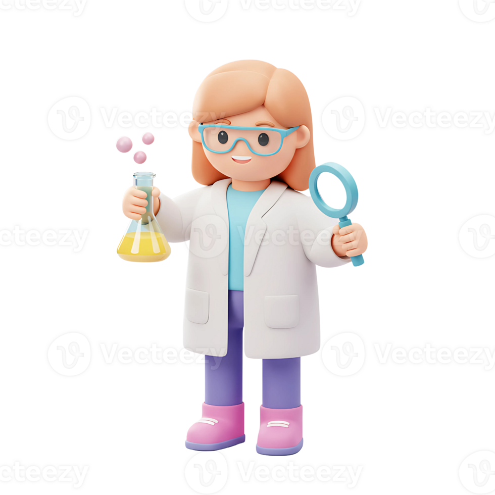 3D Female Scientist Icon - Cartoon Researcher Illustration png