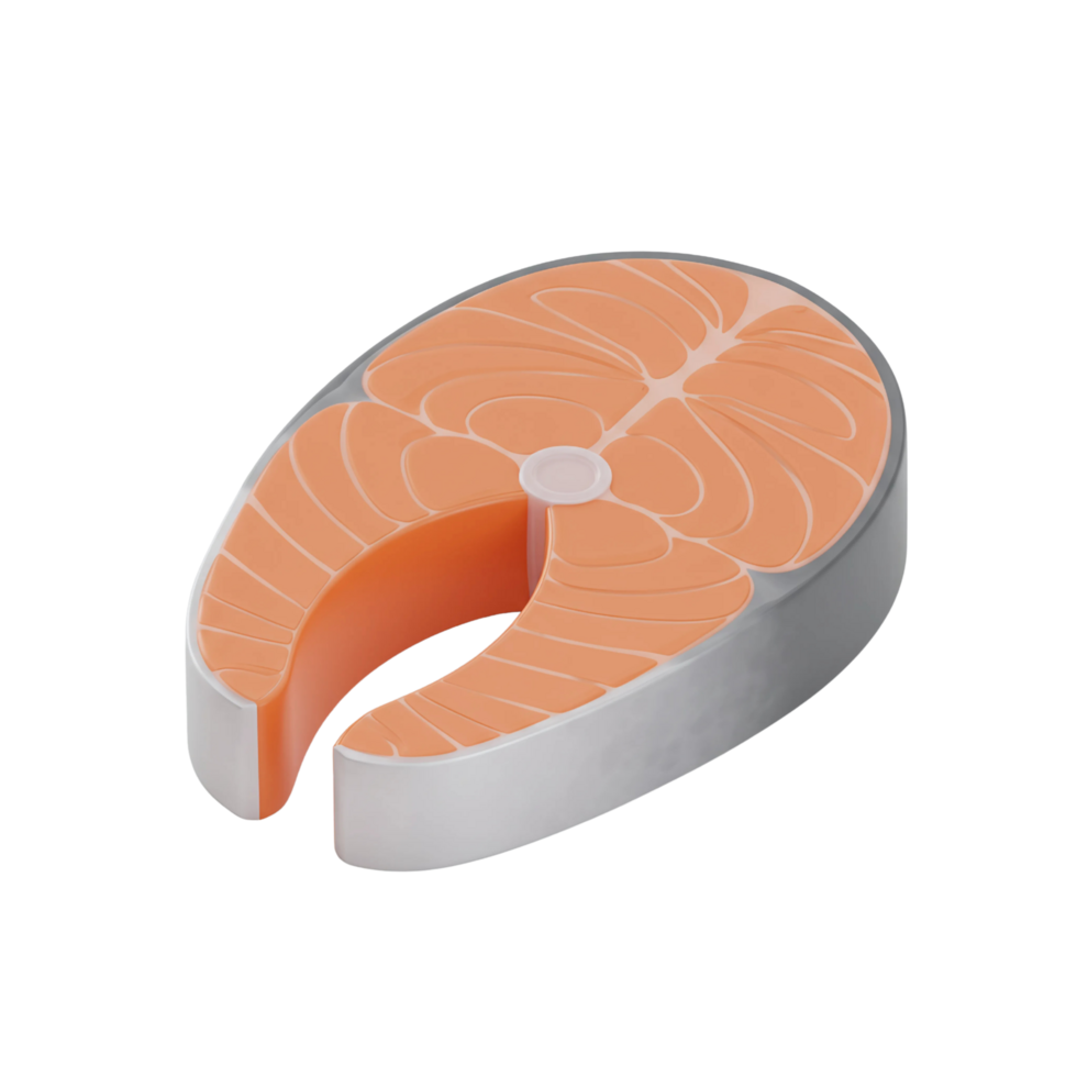 3D Salmon Steak Icon - Raw Fish Fillet Illustration png