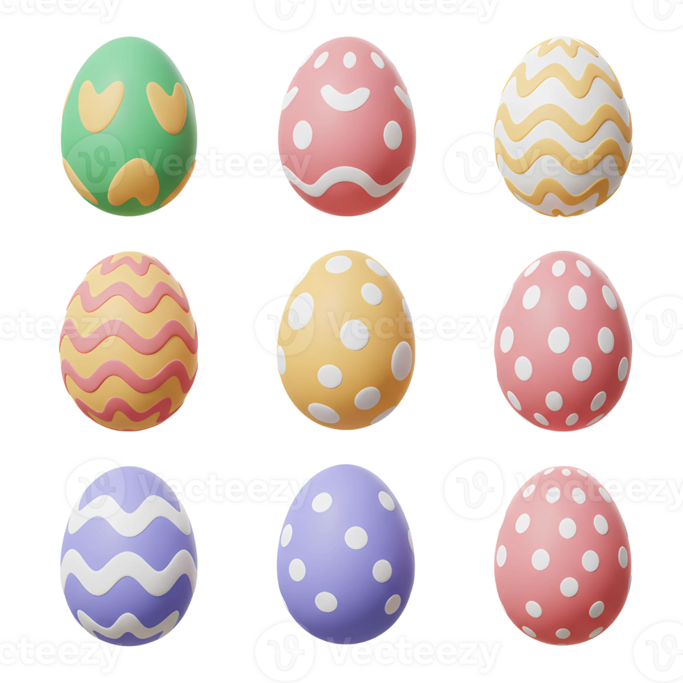 3D Easter Eggs Grid Icon - Colorful Decorated Eggs Illustration png