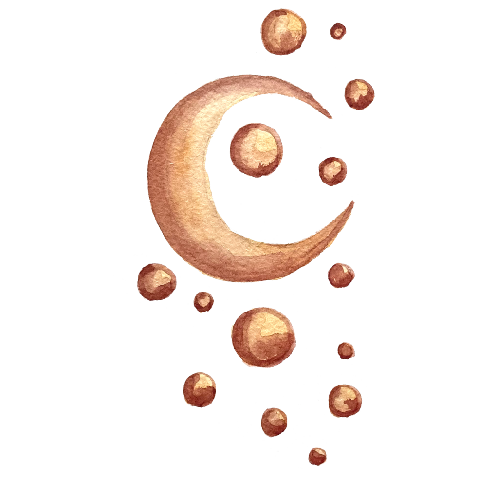 Color watercolor circle dots and moon. png