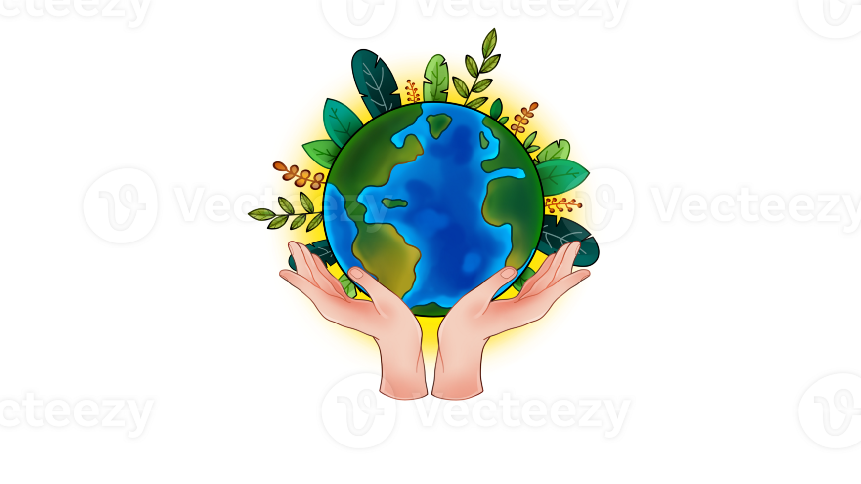 Planet earth is filled with vegetation in the hands of the human png
