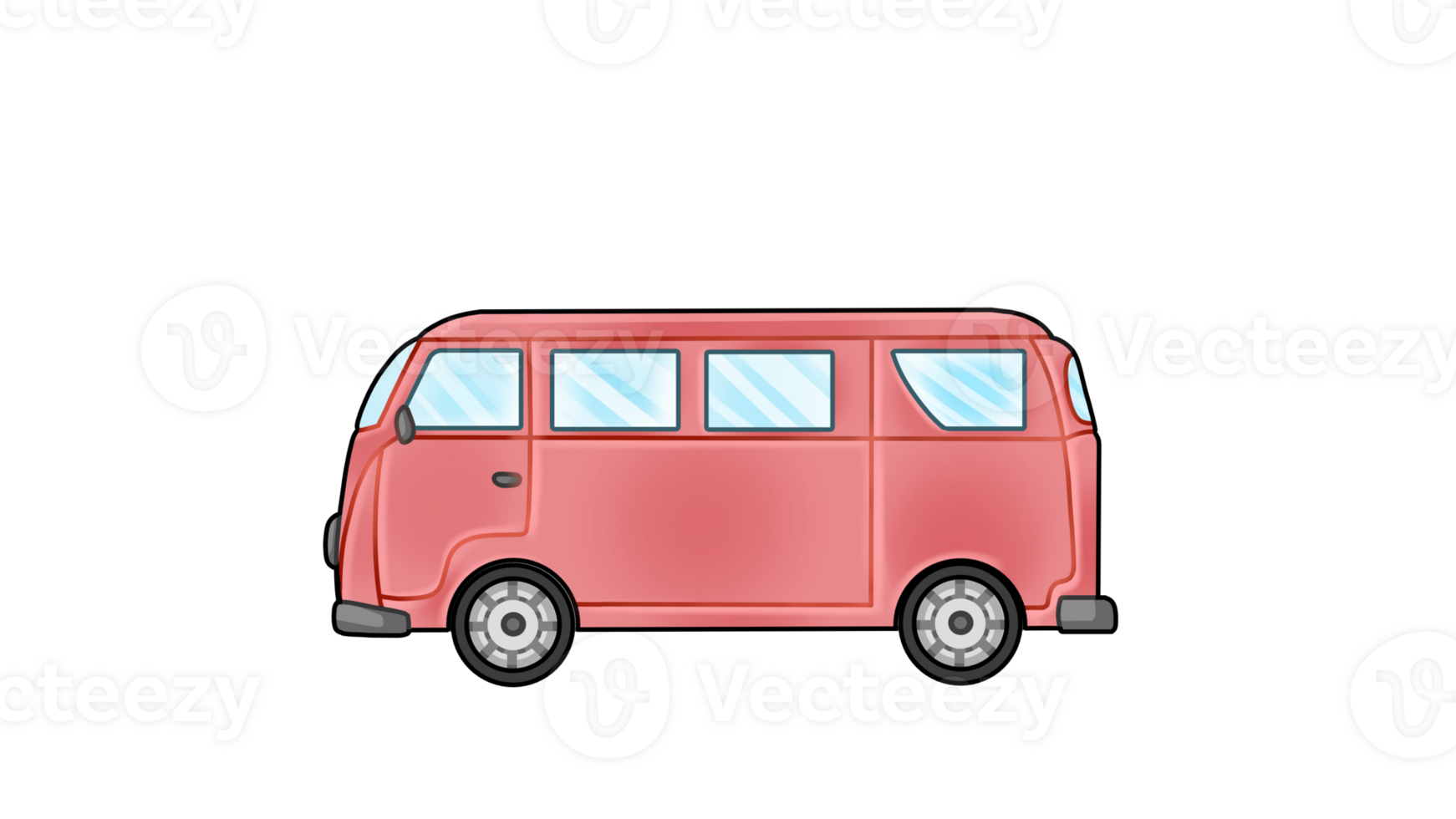 Pink long distance van, family travel transportation png