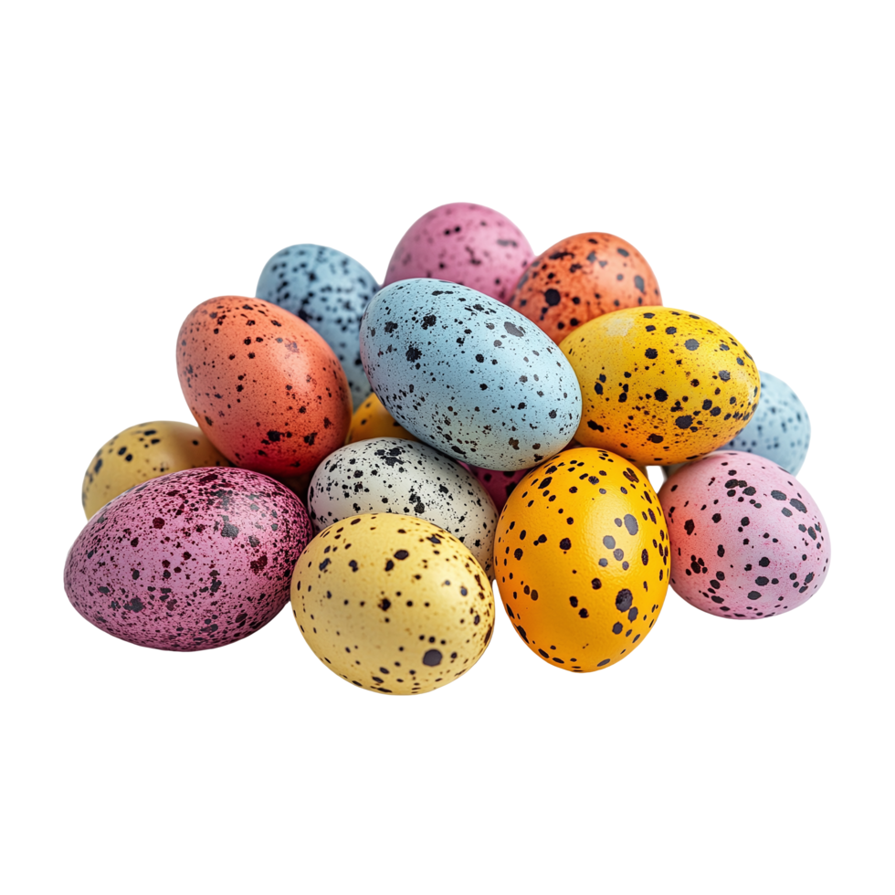 Pile of Quail Eggs Multicolor Speckled Pattern on Transparent Background Close Up png