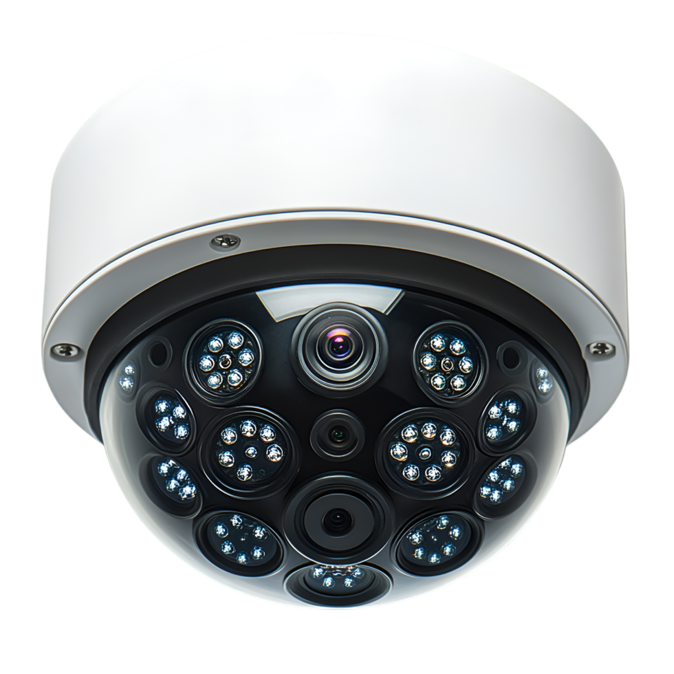 High tech dome security camera with multiple lenses and IR LEDs png