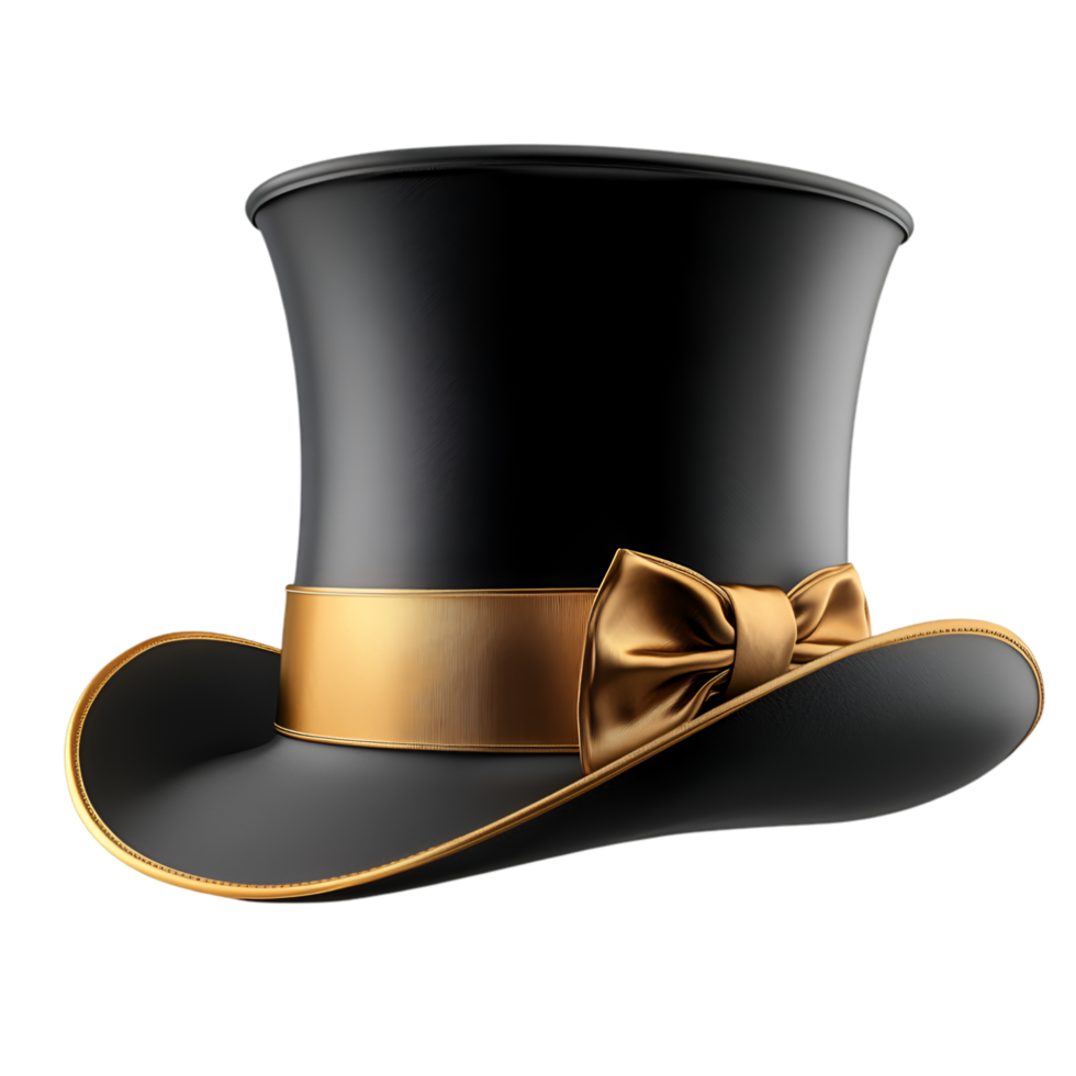 Elegant Black Top Hat with Gold Bow and Band A Classic Accessory png