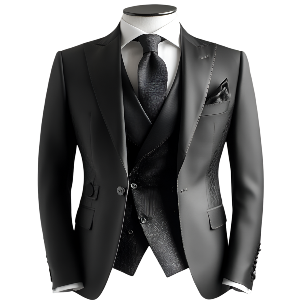 A black suit and tie on a mannequin png