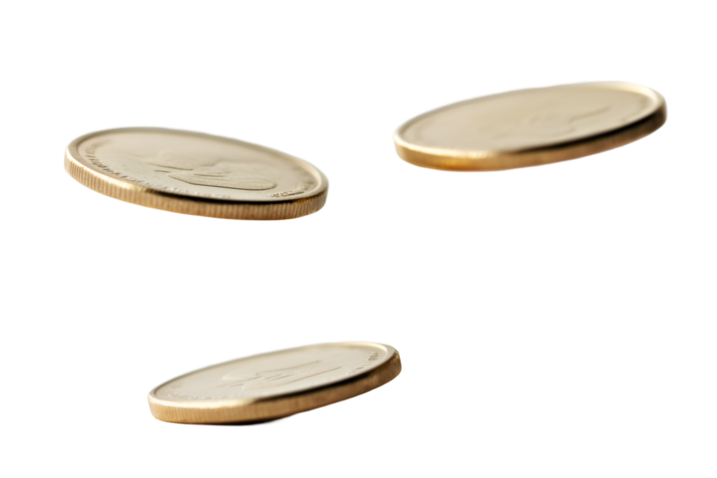 Three gold coins falling black background financial wealth success png
