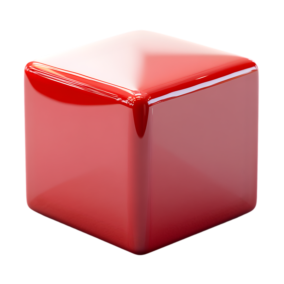 Shiny Red Cube 3D Render Geometric Shape Minimalist Design png
