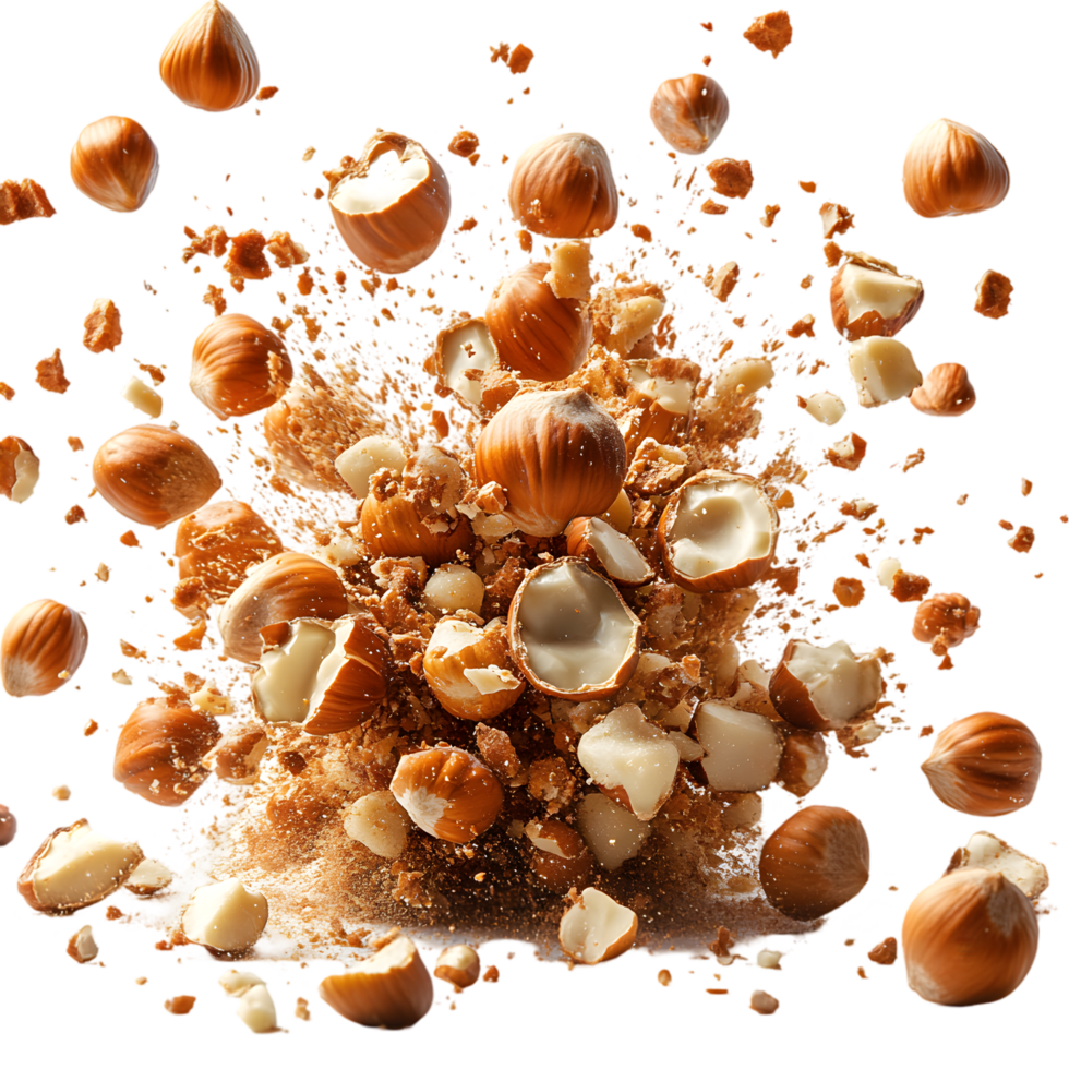 Hazelnuts exploding in mid air delicious snack food png