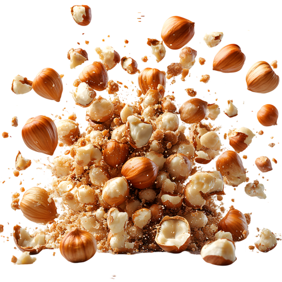 Hazelnuts exploding in midair delicious snack food png