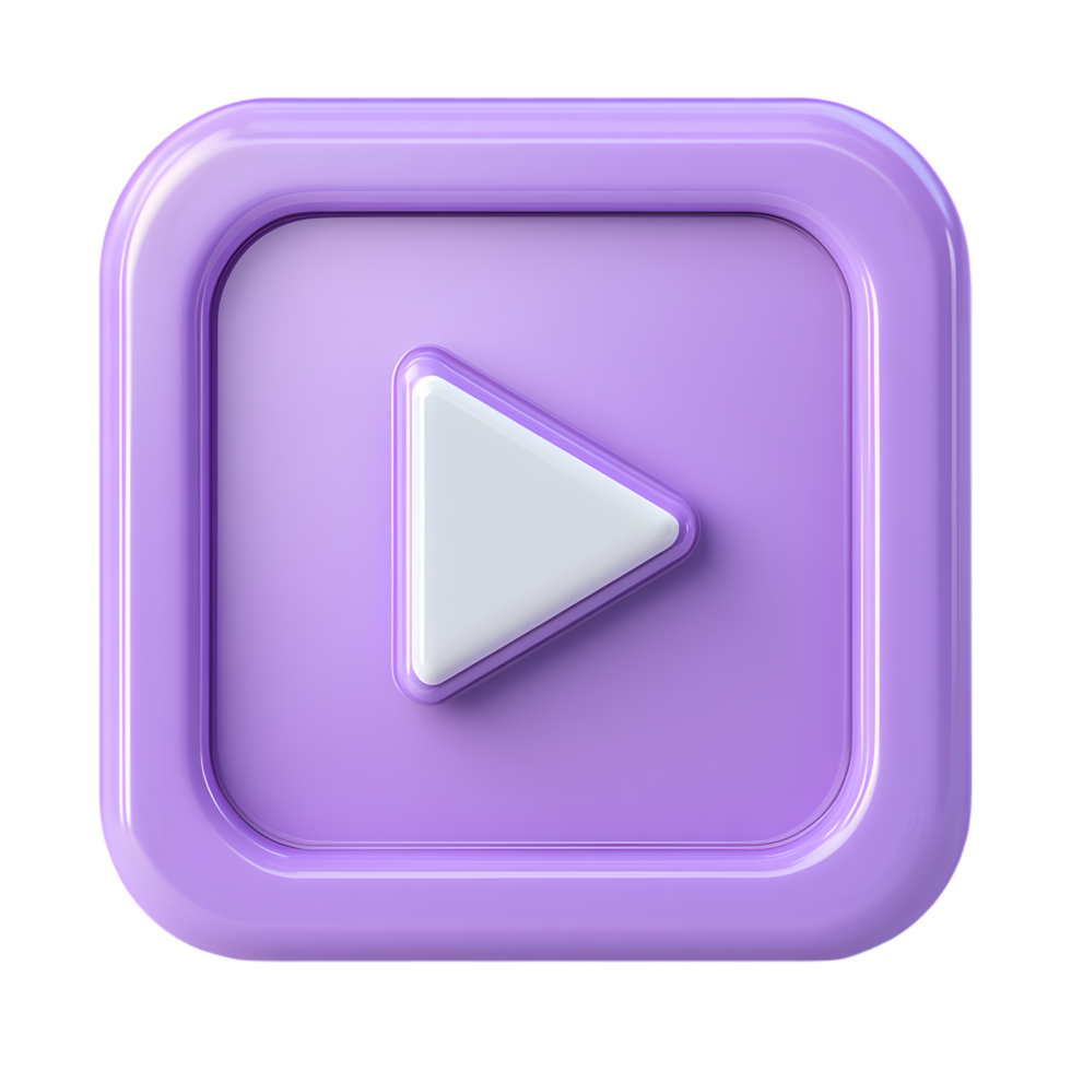 Purple Play Button Square Icon 3D Render, png