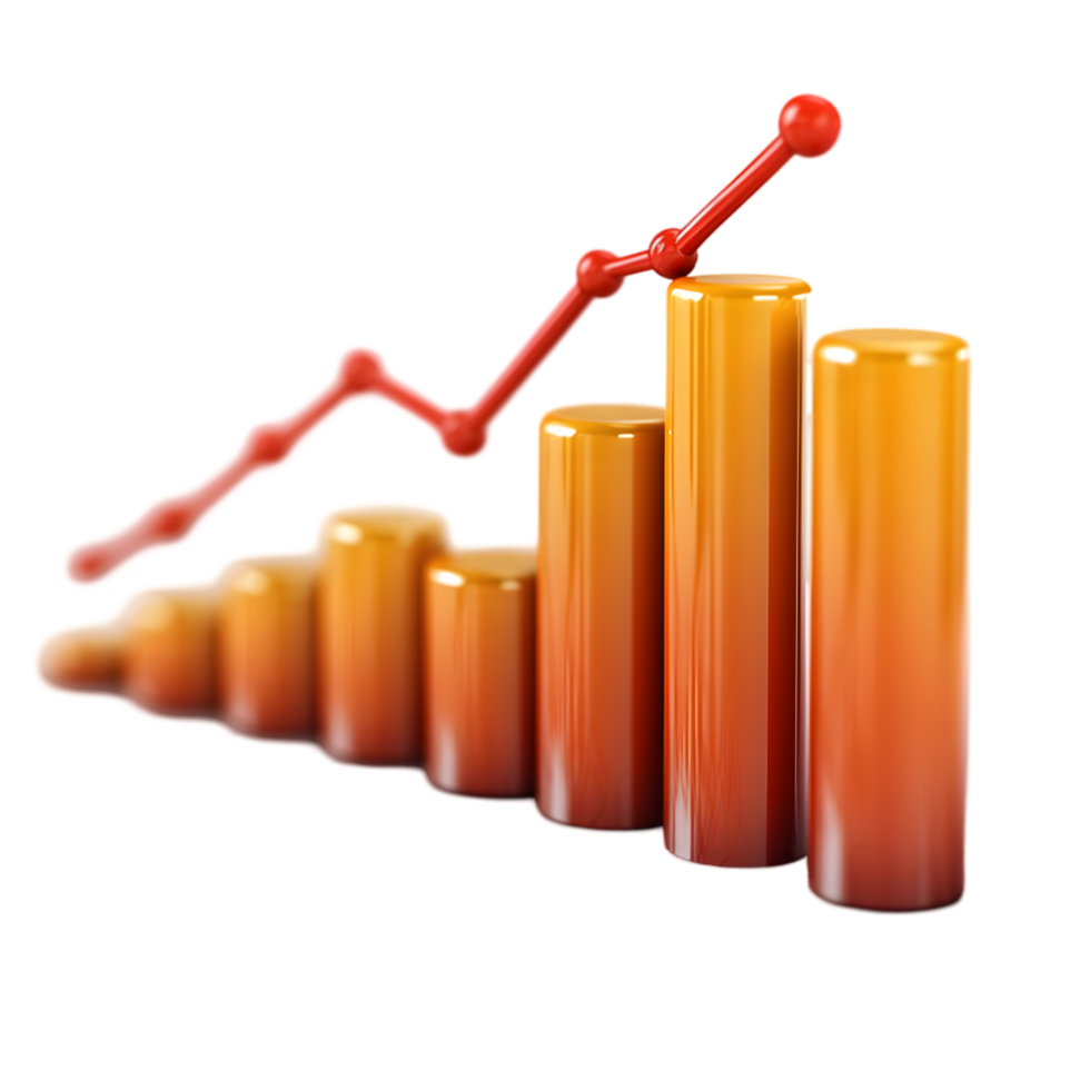 Upward Trending Bar Graph Showing Growth Success Red Line Orange Bars, png
