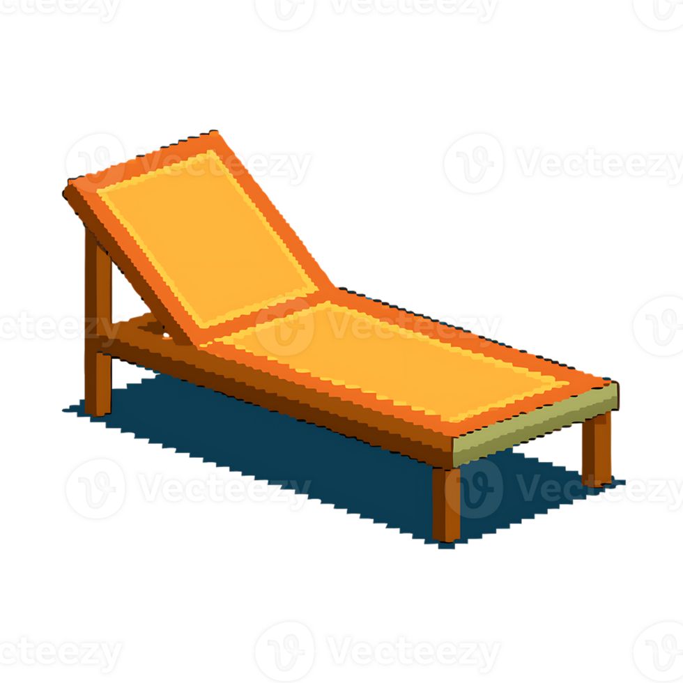 Pixel art sun lounger with shadow on transparent background png