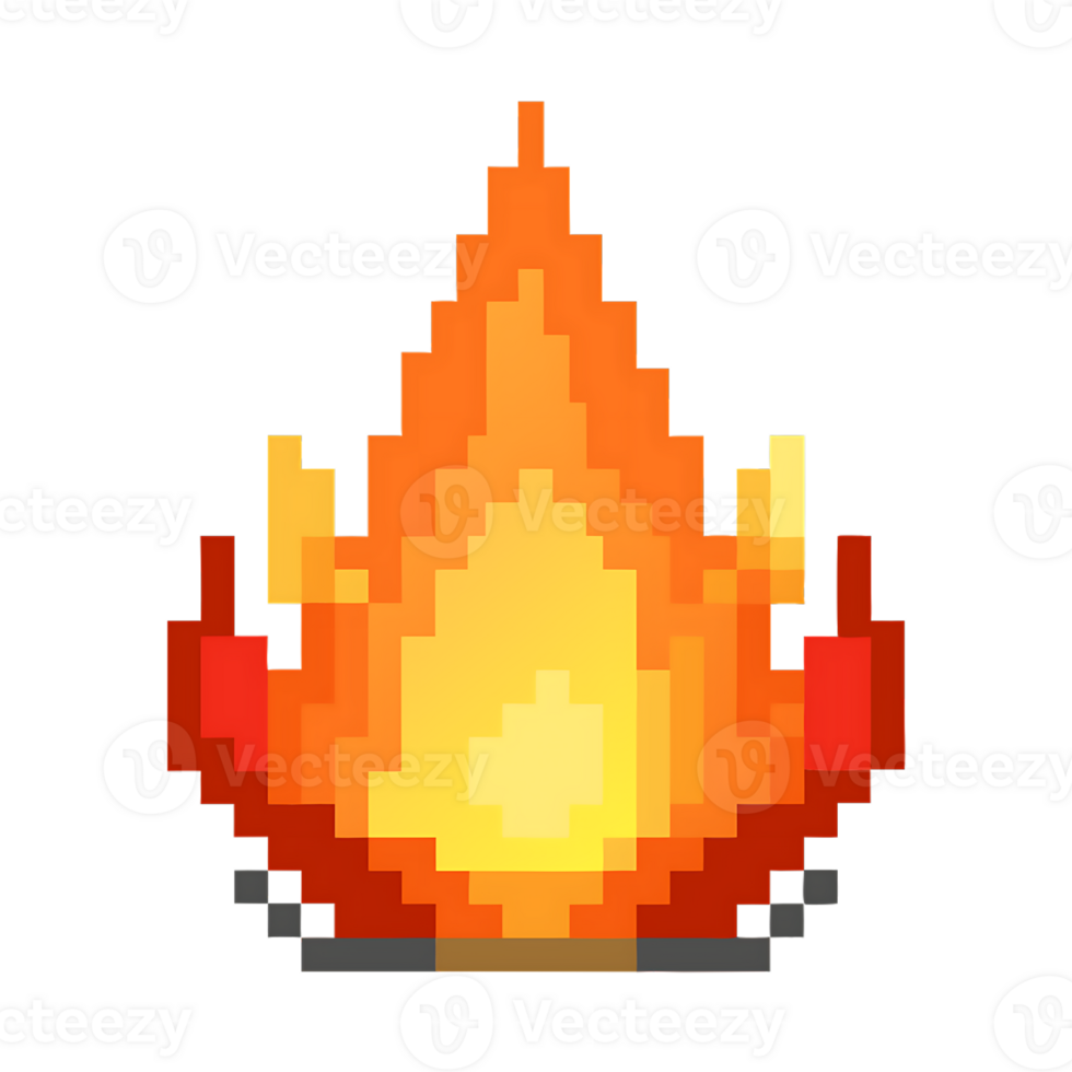 Pixel art representation of vibrant fire flames png