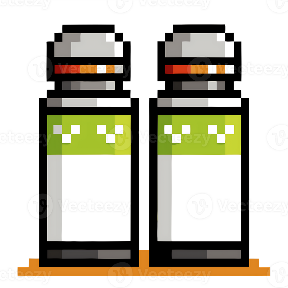 Simple pixel art rendering of salt and pepper shaker duo with clean design png