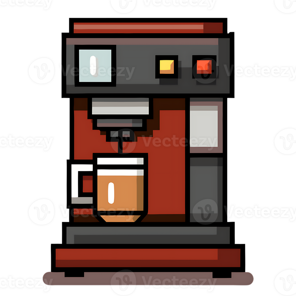 Modern pixel art coffee machine brewing a cup png