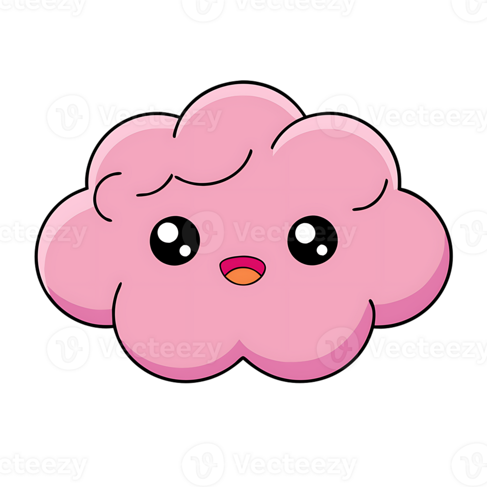 Delightful kawaii pink cloud character floating joyfully in the sky png