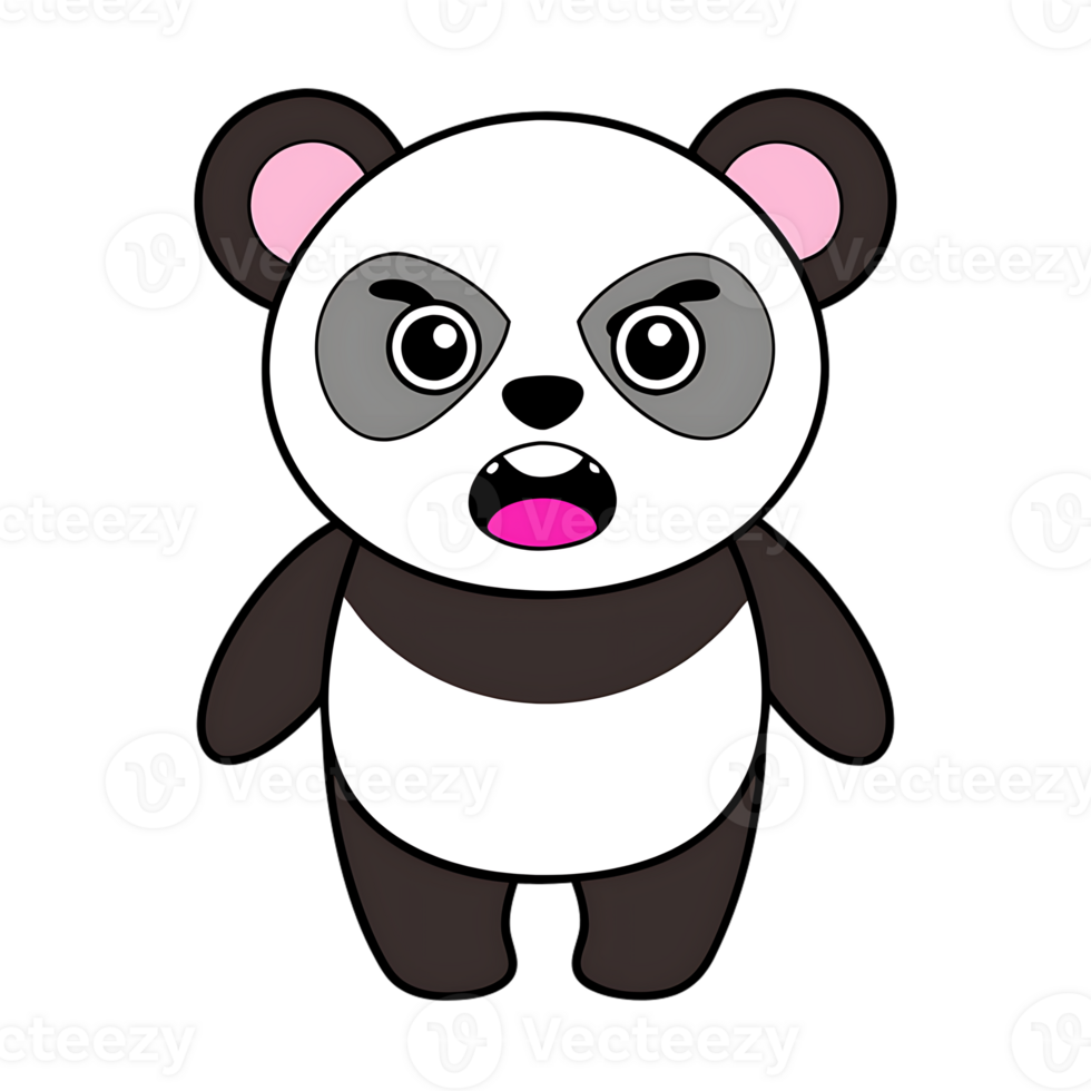 Adorable yet fiery kawaii panda expressing anger in a playful style png