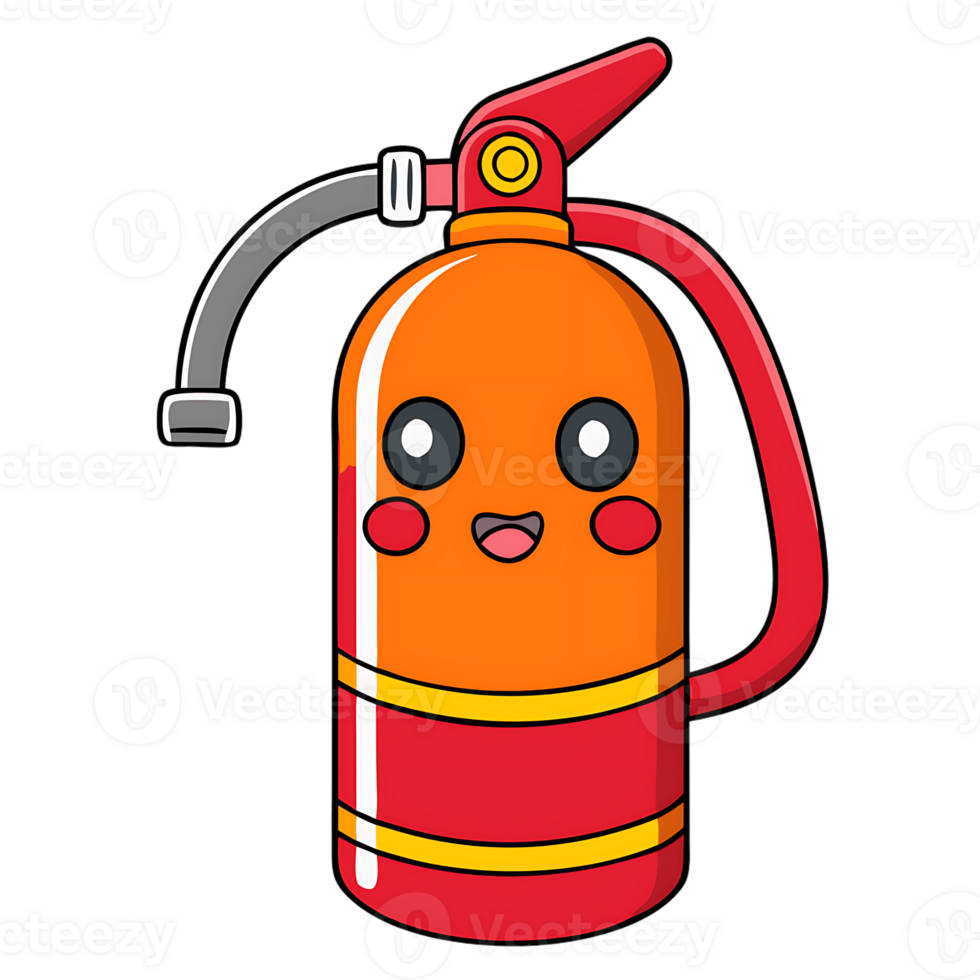 Vibrant kawaii fire extinguisher character smiling joyfully in cartoon style png