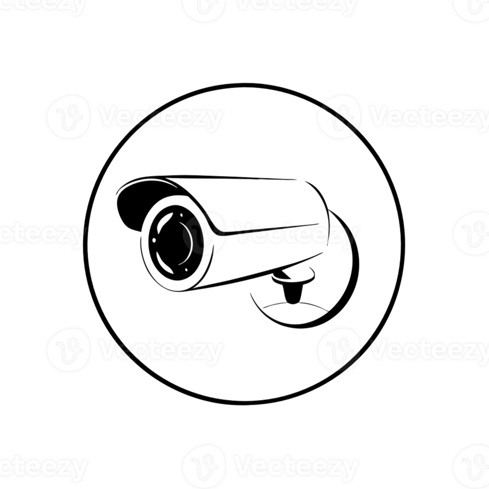 circle and cctv camera design with transparent background, line art png
