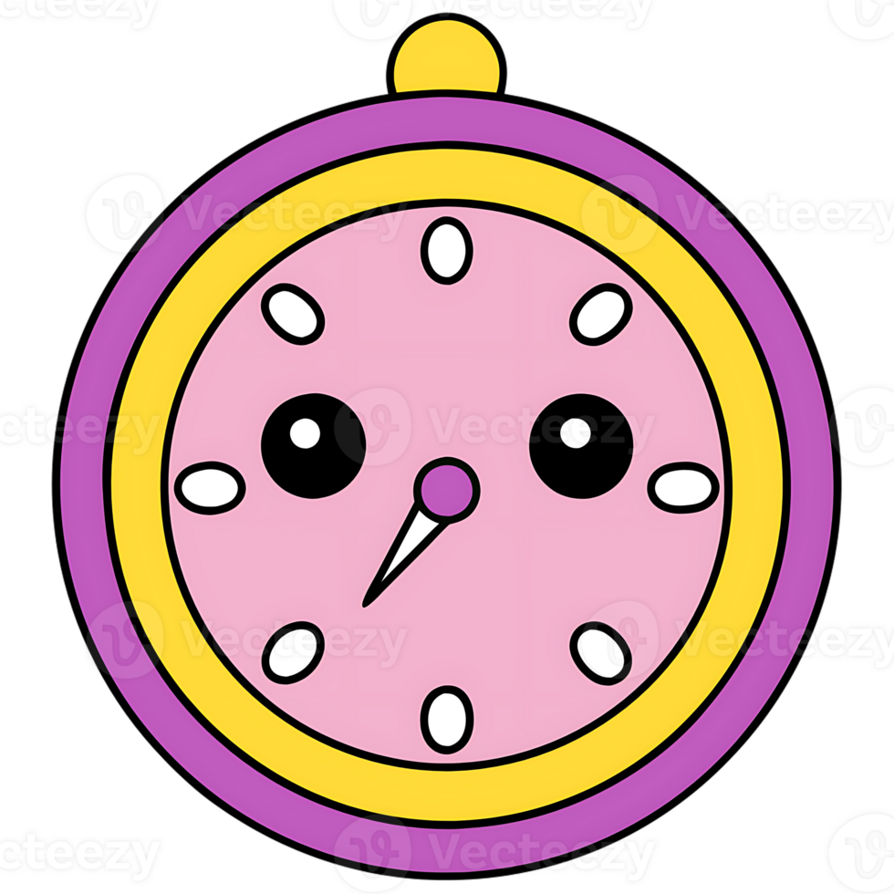 Charming kawaii clock with adorable face in shades of pink and yellow png