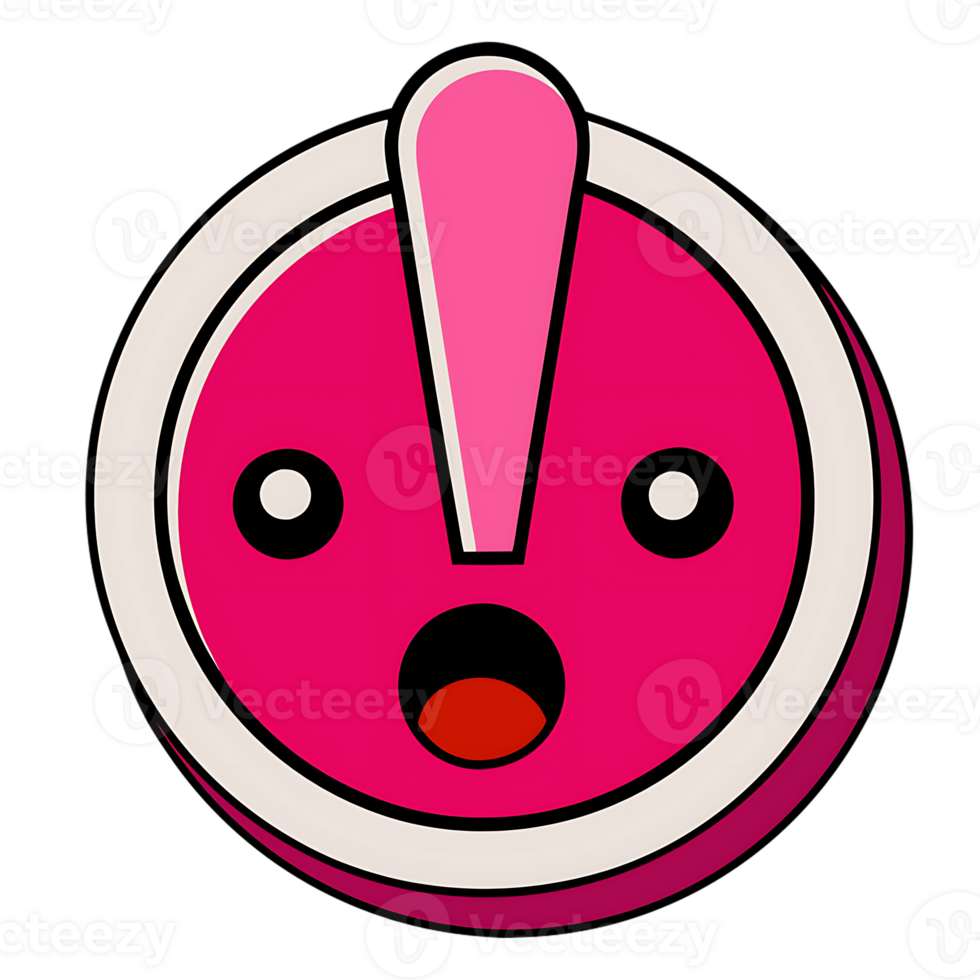 Kawaii exclamation mark character with bright pink design on transparent background png