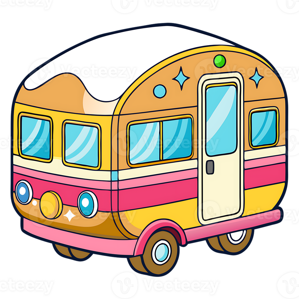 Cute and colorful kawaii caravan with cute design and playful features png
