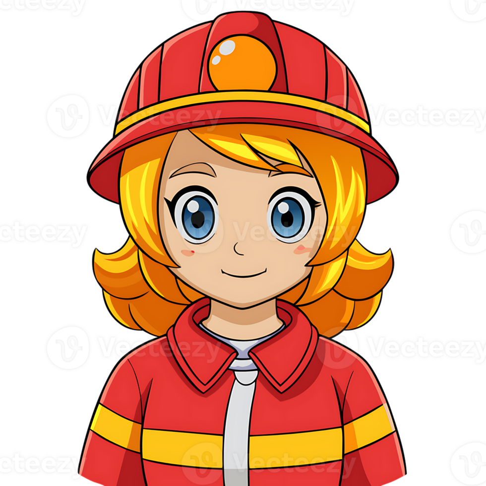 Kawaii firefighter character with cheerful expression and bright uniform design png