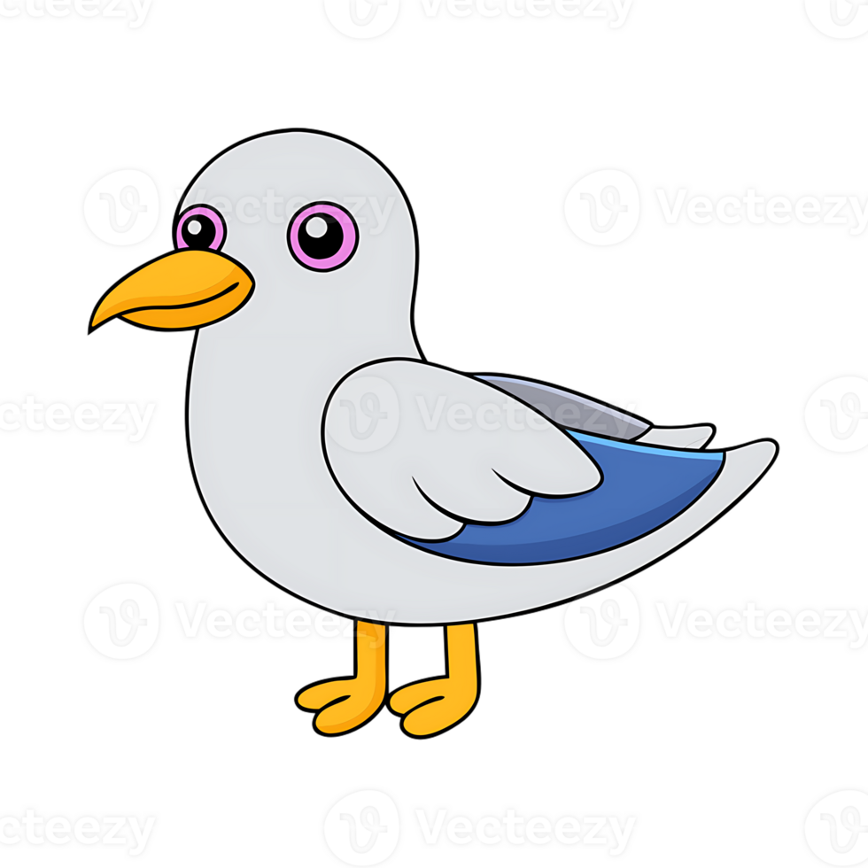 Kawaii cartoon seagull with colorful features on transparent background png