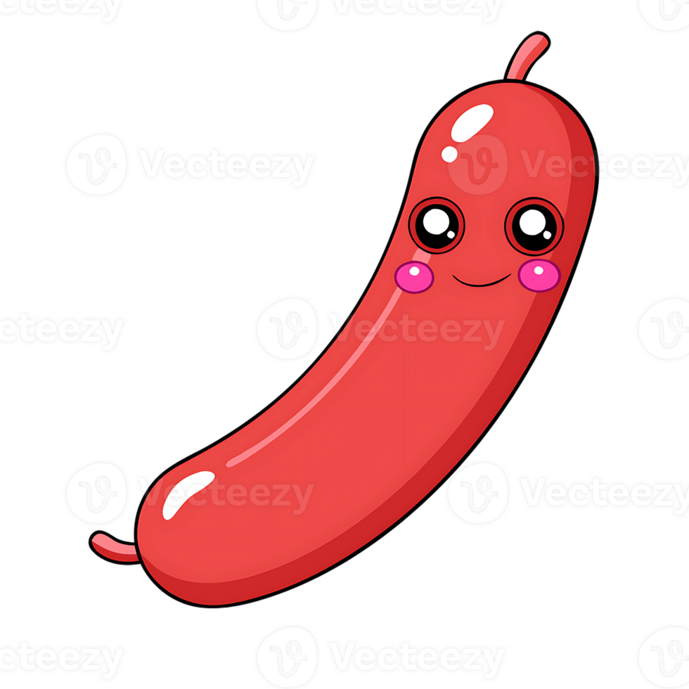 Cute kawaii sausage character with cheerful expression on transparent background png