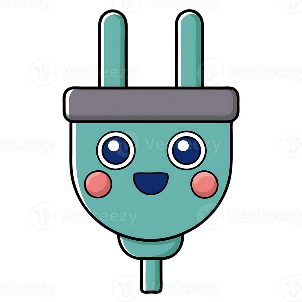 Kawaii plug character with smile, ideal for various designs on transparent bg png