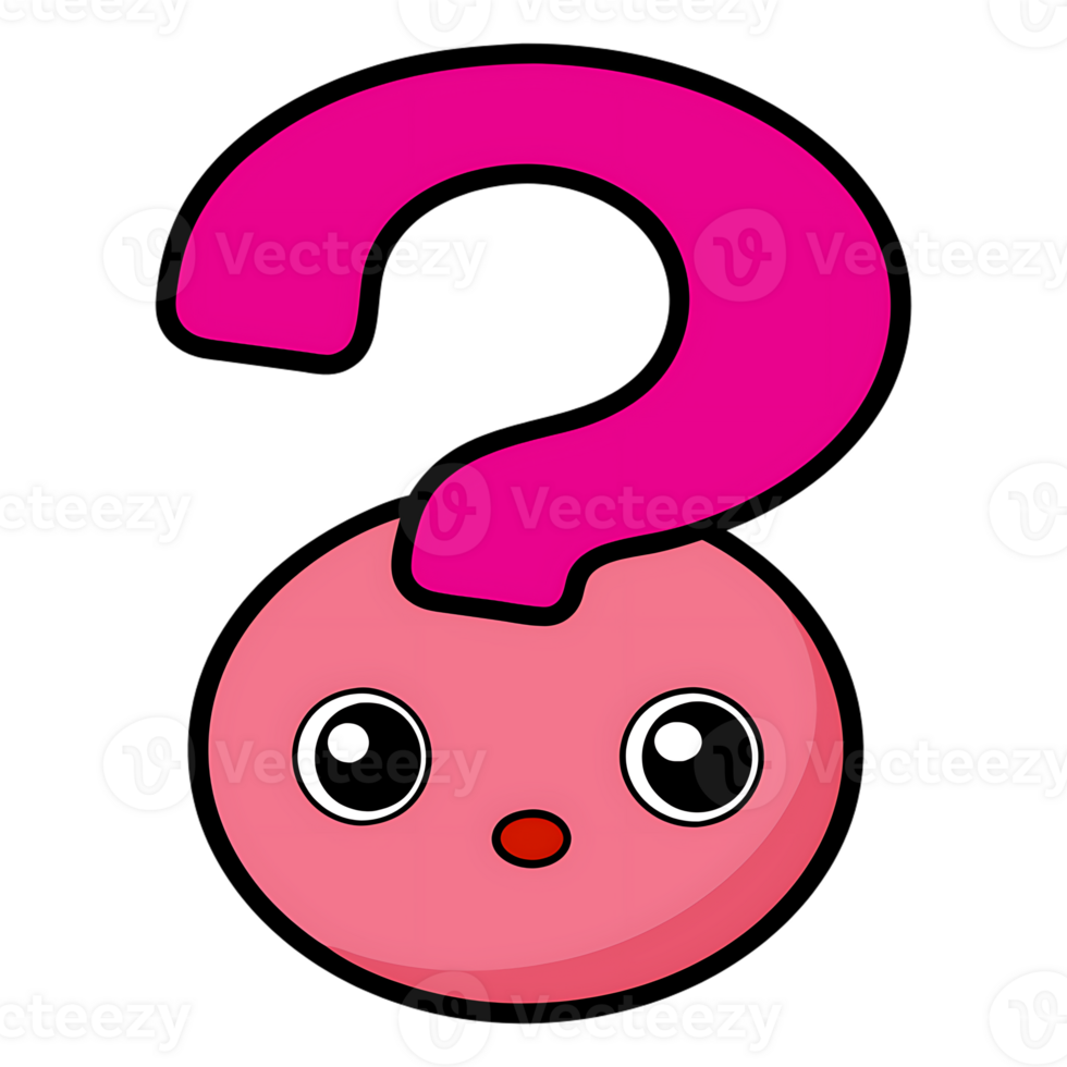 Kawaii question mark character with cute facial expression, transparent background png